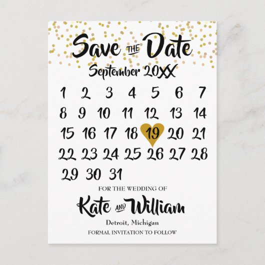 Rustieke Kraft Gouden Hart Kalender Save the Date Aankondigingskaart (Voorkant)