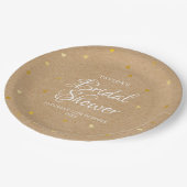 Rustieke kraft gouden harten confetti bruidsfeest papieren bordje (Gekanteld)