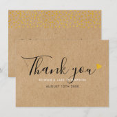 Rustieke Kraft Gouden Harten Elegante Schrift Bedankkaart (Voorkant / Achterkant)