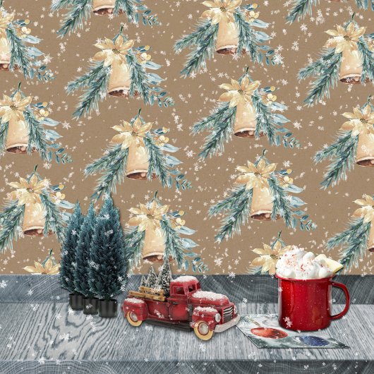 Rustieke Kraft gouden kerstklokken luiden Inpakpapier Vel