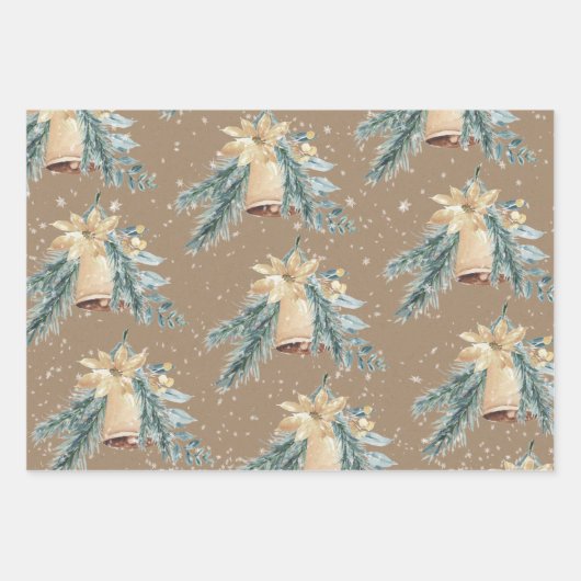 Rustieke Kraft gouden kerstklokken luiden Inpakpapier Vel (Voorkant 2)