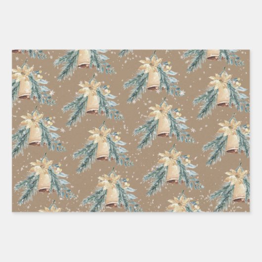 Rustieke Kraft gouden kerstklokken luiden Inpakpapier Vel (Voorkant)