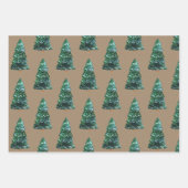 Rustieke Kraft Green verlichte kerstbomen Inpakpapier Vel (Voorkant 2)