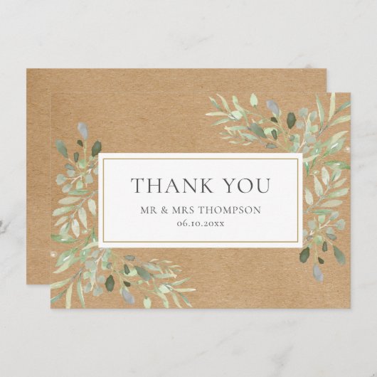 Rustieke Kraft groen bladeren dank u Bedankkaart (Voorkant / Achterkant)
