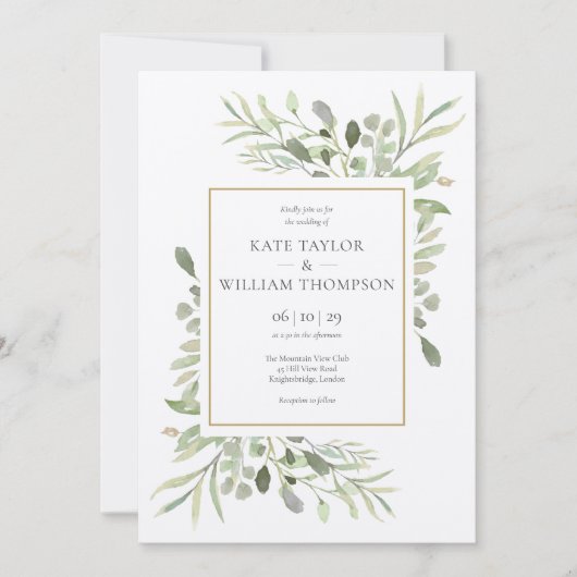 Rustieke Kraft Groene Bladeren Trouwfeest Kaart (Voorkant)