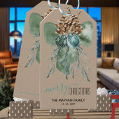 Rustieke Kraft Groene Boog Suiker Kegels Kerstmis Cadeaulabel