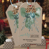 Rustieke Kraft Groene Boog Suiker Kegels Kerstmis Cadeaulabel