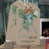 Rustieke Kraft Groene Boog Suiker Kegels Kerstmis Cadeaulabel