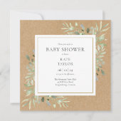 Rustieke Kraft Groene Neutrale QR Code Baby Shower Kaart (Voorkant)