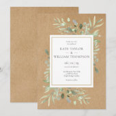 Rustieke Kraft Groene Waterverf Bladeren Bruiloft Kaart (Voorkant / Achterkant)