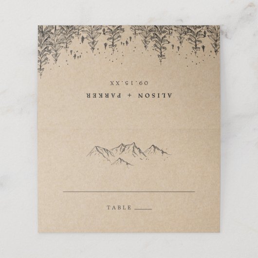 Rustieke Kraft Hand-getrokken bergen & dennen brui Plaatskaartje (Buitenkant ongevouwen)