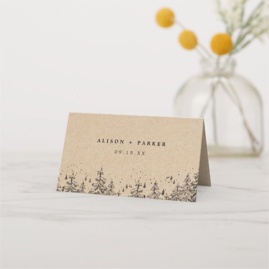 Rustieke Kraft Hand-getrokken bergen & dennen brui Plaatskaartje (Achterkant)