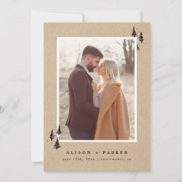 Rustieke Kraft Hand-getrokken bergen dennenbomen F Save The Date