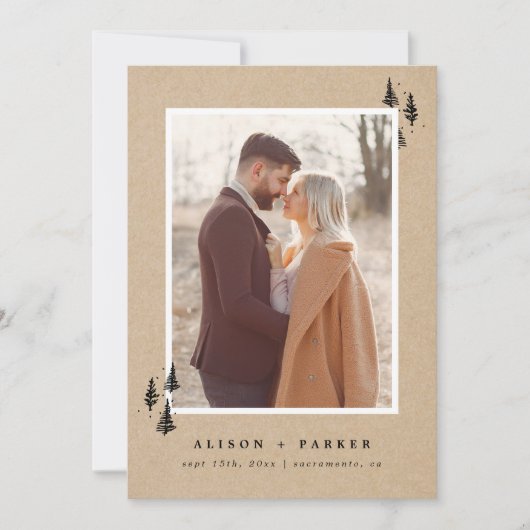 Rustieke Kraft Hand-getrokken bergen dennenbomen F Save The Date (Voorkant)