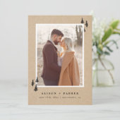 Rustieke Kraft Hand-getrokken bergen dennenbomen F Save The Date (Staand voorkant)