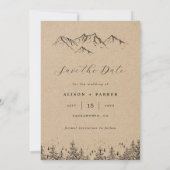 Rustieke Kraft Hand-getrokken bergen dennenbomen F Save The Date (Achterkant)