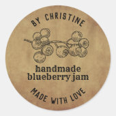 Rustieke kraft Handgemaakt Met Liefde Blueberry Ja Ronde Sticker (Voorkant)