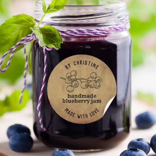Rustieke kraft Handgemaakt Met Liefde Blueberry Ja Ronde Sticker