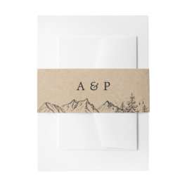 Rustieke Kraft handgetekende bergen & dennenbomen Uitnodigingen Wikkel