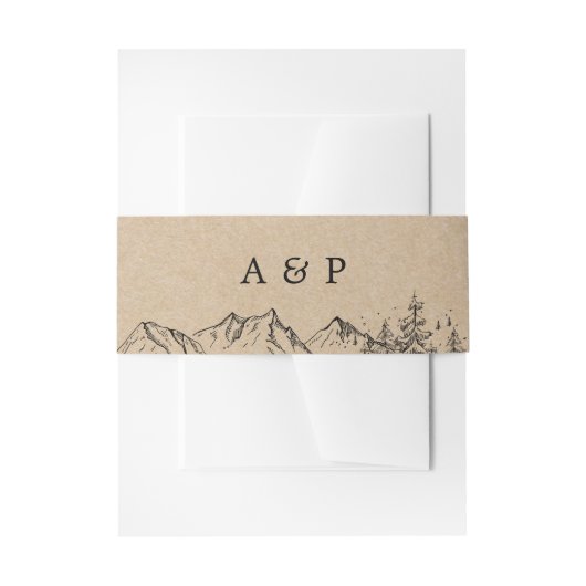 Rustieke Kraft handgetekende bergen & dennenbomen Uitnodigingen Wikkel (Voorkant Voorbeeld)