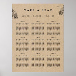 Rustieke Kraft handgetekende pijnbomen nemen plaat Poster