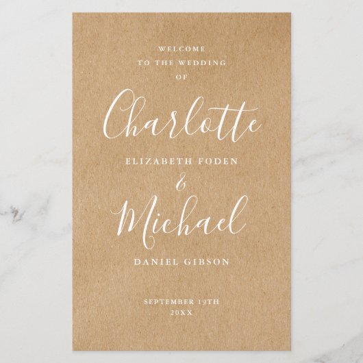 Rustieke Kraft handtekening script huwelijksprogra (Voorkant)