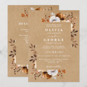 Rustieke Kraft Herfst Bloem QR Code Trouwen Kaart (Voorkant / Achterkant)