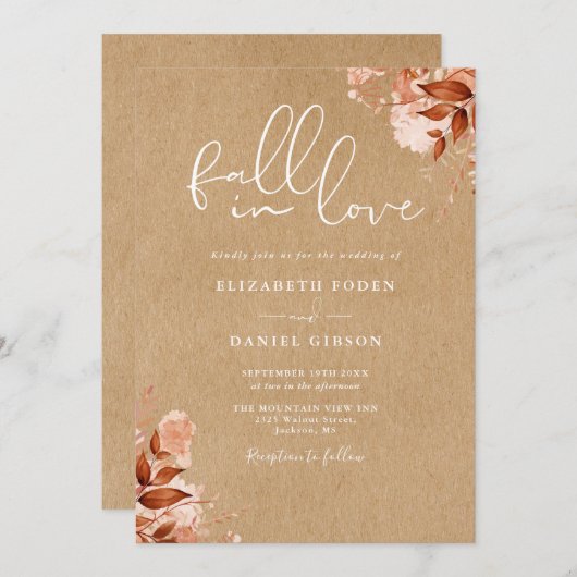 Rustieke Kraft Herfst Bloemige QR Code Trouwfeest Kaart (Voorkant / Achterkant)