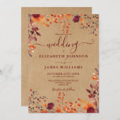 Rustieke Kraft Herfst Rustieke Bloembladeren Huwel Kaart (Voorkant / Achterkant)