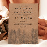 Rustieke kraft Herfst winterpijnbomen bos bruiloft Kaart<br><div class="desc">Rustieke bruine Kraft Herfst en winterpijnbomen bos bruiloft met zwarte pijnbomen die een wonderland van houtland tonen,  met elegante en moderne typografie.</div>
