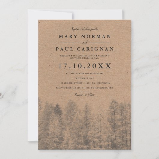 Rustieke kraft Herfst winterpijnbomen bos bruiloft Kaart (Voorkant)