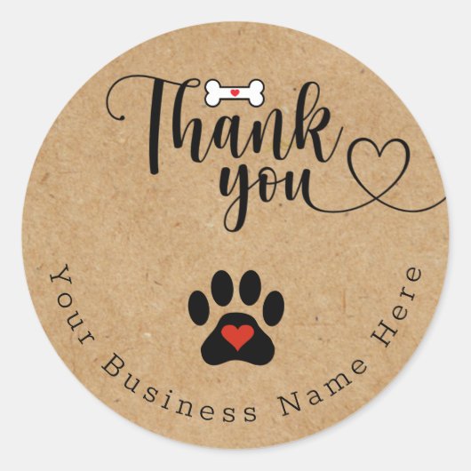 Rustieke kraft - Hond Poot Aangepaste Bedankt Stic Ronde Sticker (Voorkant)