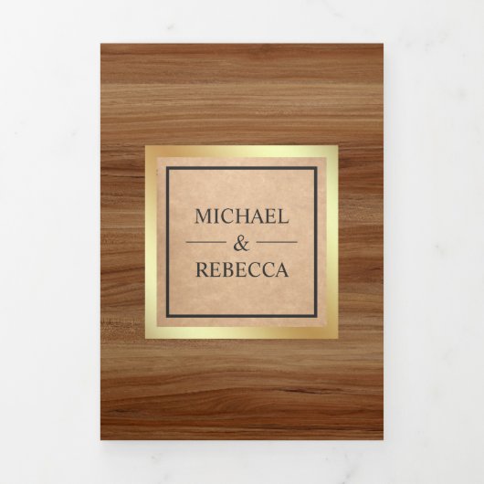 Rustieke Kraft hout sprookje kasteel bruiloft foto Drieluik Uitnodiging (Cover)