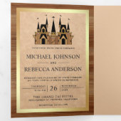 Rustieke Kraft hout sprookje kasteel bruiloft foto Drieluik Uitnodiging (Binnenzijde eerst)