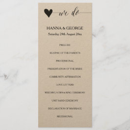 Rustieke kraft huwelijksprogramma hart calligrafie programmakaart
