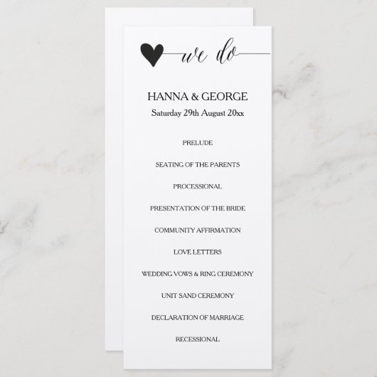 Rustieke kraft huwelijksprogramma hart calligrafie programmakaart (Voorkant / Achterkant)