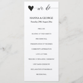 Rustieke kraft huwelijksprogramma hart calligrafie programmakaart