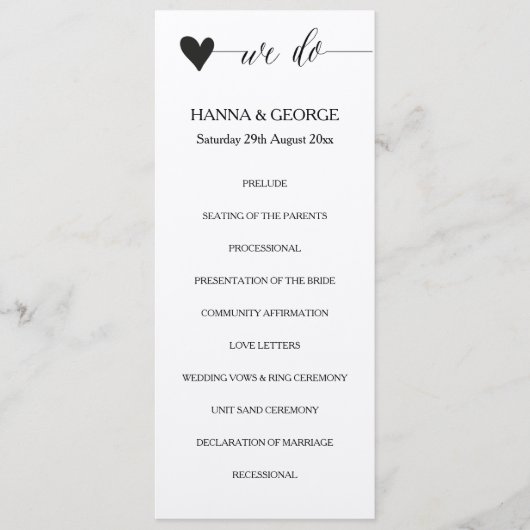 Rustieke kraft huwelijksprogramma hart calligrafie programmakaart (Voorkant)