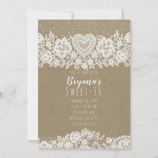 Rustieke Kraft Kant Boerderij Sweet 16 Verjaardag Kaart (Voorkant)