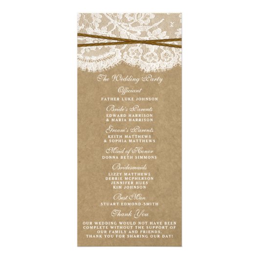 Rustieke Kraft, Kant & Hoefijzer Trouwprogramma's Reclamekaart (Achterkant)