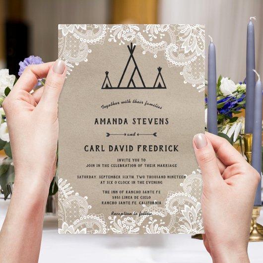 Rustieke Kraft Kant Outdoor Tipi Tent Wedding Kaart