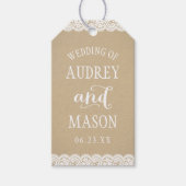 Rustieke Kraft Kant Trouw Monogram Favor Cadeaulabel (Voorkant)