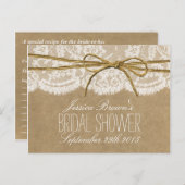 Rustieke Kraft Kant Twine Bow Vrijgezellenfeest Re Uitnodiging Briefkaart (Voorkant / Achterkant)