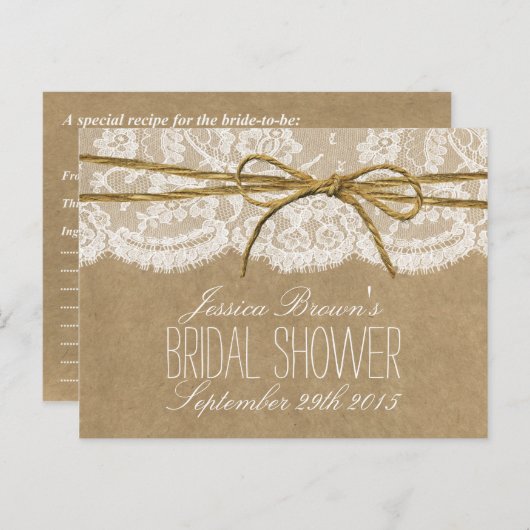 Rustieke Kraft Kant Twine Bow Vrijgezellenfeest Re Uitnodiging Briefkaart (Voorkant / Achterkant)
