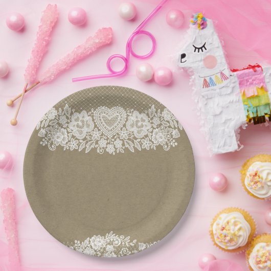 Rustieke Kraft & Kanten Boerderij Barn Chic Papieren Bordje (Feest)