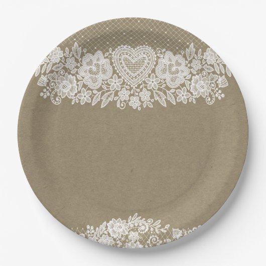 Rustieke Kraft & Kanten Boerderij Barn Chic Papieren Bordje (Voorkant)