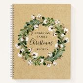 Rustieke Kraft Katoenen Krans Kerstmisrecept Notitieboek (Voorkant)