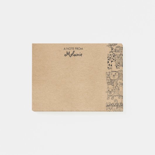 Rustieke Kraft Katten Illustratie Persoonlijk Post-it® Notes (Voorkant)