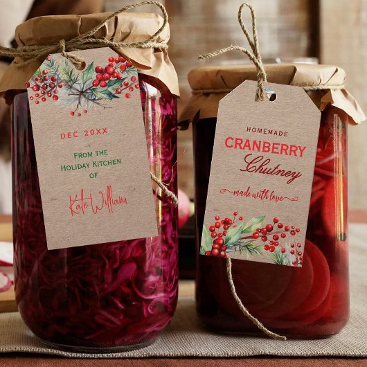 Rustieke Kraft Kerst Cranberry Chutney Labels Cadeaulabel