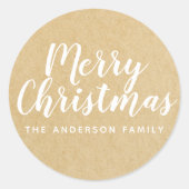 Rustieke Kraft Kerst Handgeschrift Ronde Sticker (Voorkant)